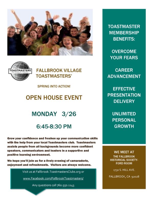 ToastMasters Open House Flyer 3.26.18 – Fallbrook Historical Society